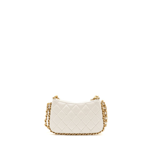 CHANEL QUILTED CC PURSE WITH CHAIN SHINY CRUMPLED LAMBSKIN WHITE GHW (MICROCHIP)