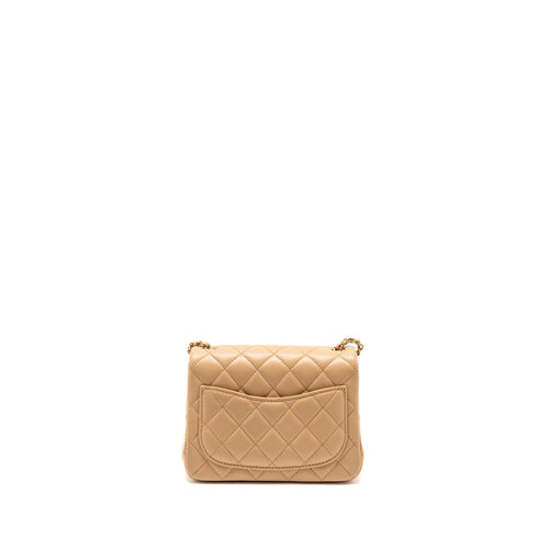 CHANEL PEARL CRUSH MINI SQUARE FLAP BAG LAMBSKIN BEIGE GHW (MICROCHIP)