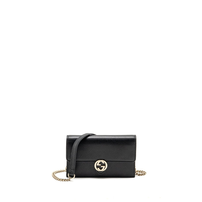GUCCI INTERLOCKING CHAIN WALLET CALFSKIN BLACK GHW