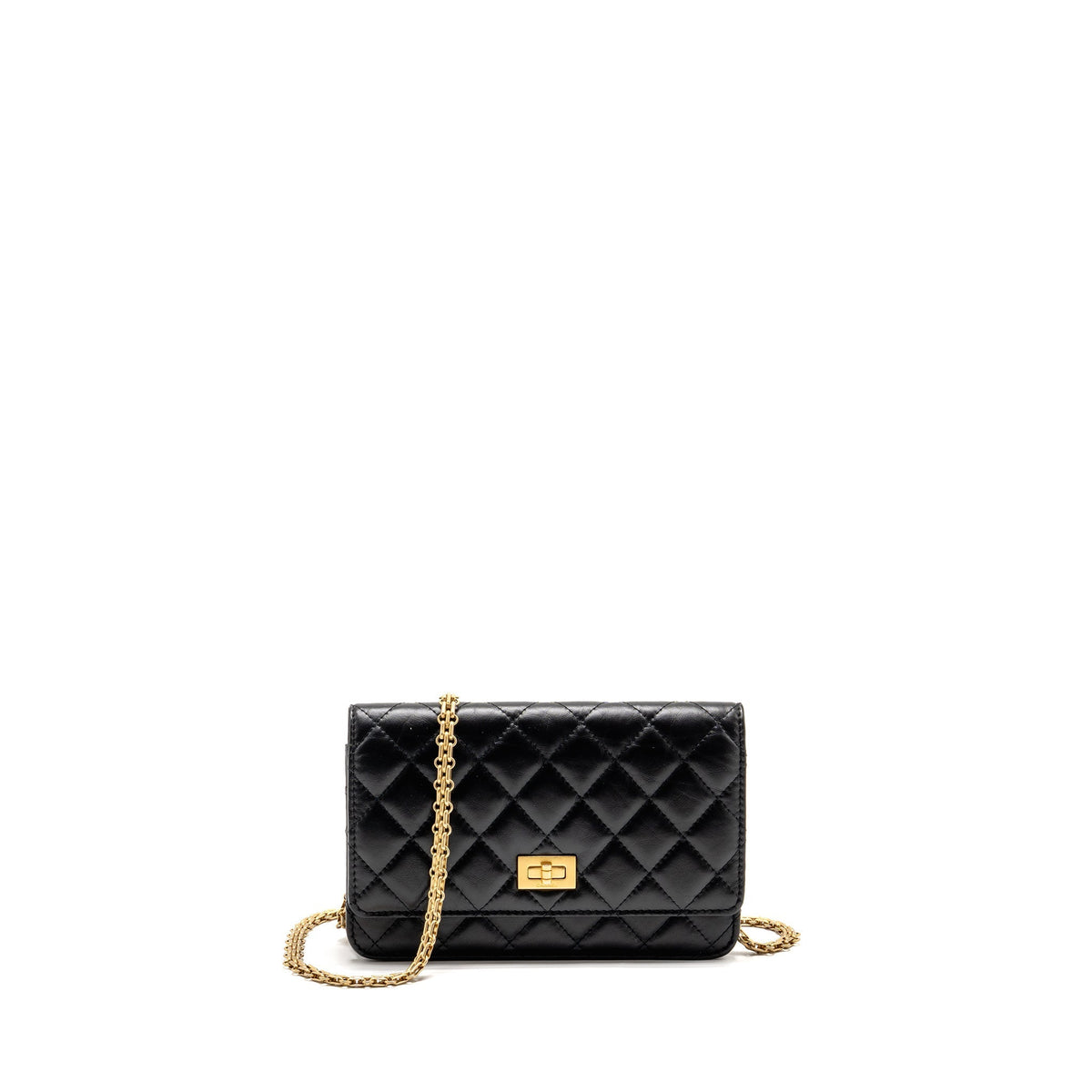 CHANEL 2.55 REISSUE WALLET ON CHAIN AGED CALFSKIN BLACK GHW (MICROCHIP)
