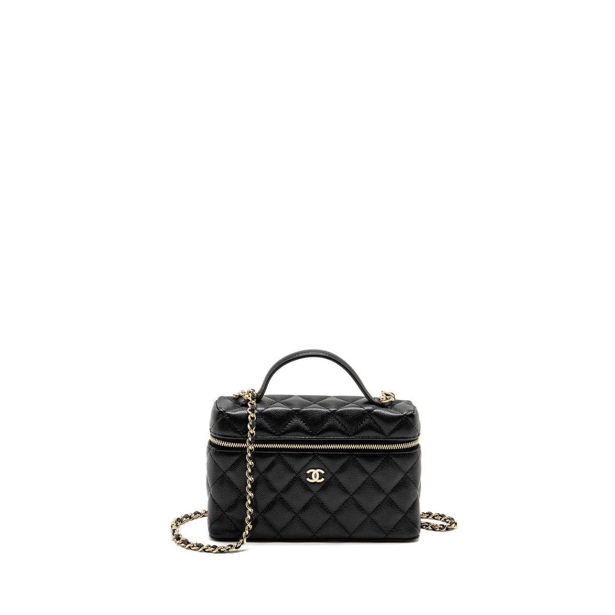 CHANEL 25P CC TOP HANDLE VANITY BAG CAVIAR BLACK LGHW (MICROCHIP)