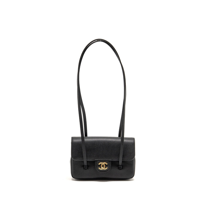 CHANEL 26P PREPPY COCO CLUTCH WITH LEATHER STRAP GRAINED SHINY CALFSKIN BLACK GHW (MICROCHIP)