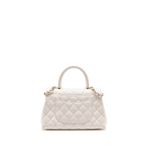 CHANEL SMALL COCO HANDLE CAVIAR WHITE LGHW (MICROCHIP)