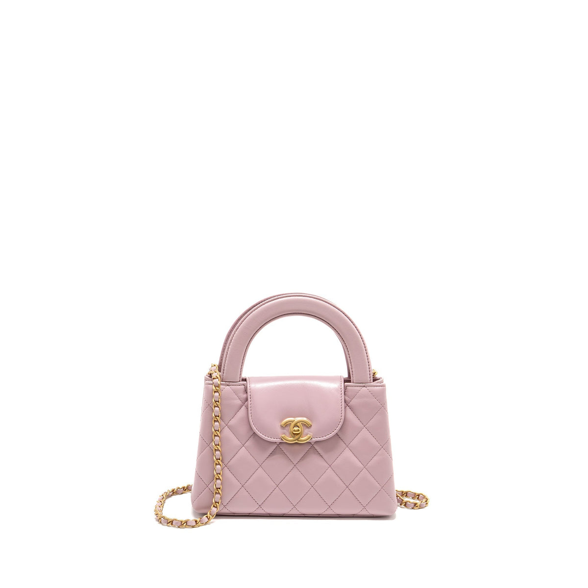CHANEL MINI KELLY SHOPPING TOTE BAG CALFSKIN 24A LIGHT PINK GHW (MICROCHIP)