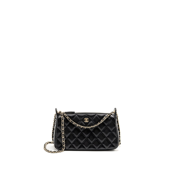 CHANEL 25A ZIP CLUTCH WITH CHAIN CAVIAR BLACK LGHW (MICROCHIP)