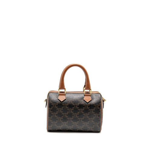 CELINE SMALL BOSTON BAG TRIOMPHE CANVAS/CALFSKIN TAN GHW
