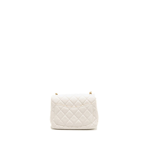 CHANEL PEARL CRUSH MINI SQUARE LAMBSKIN WHITE BRUSHED GHW (MICROCHIP)