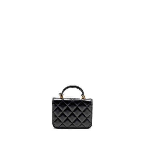 CHANEL MINI TOP HANDLE FLAP COIN PURSE WITH CHAIN LAMBSKIN BLACK LGHW