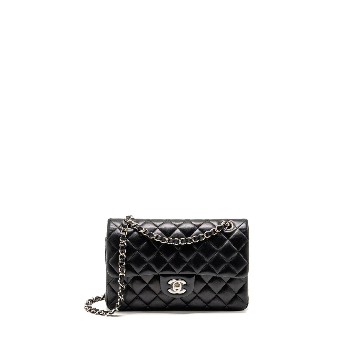 CHANEL SMALL CLASSIC DOUBLE FLAP BAG LAMBSKIN BLACK SHW