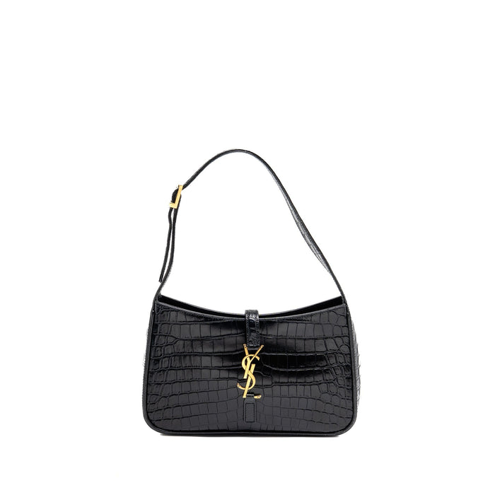 SAINT LAURENT/YSL HOBO SHOULDER BAG CROC EMBOSSED CALFSKIN BLACK GHW