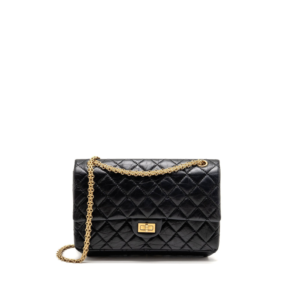 CHANEL LARGE 2.55 REISSUE FLAP BAG AGED CALFSKIN BLACK GHW
