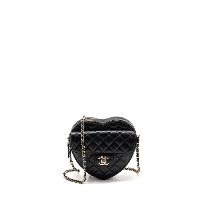 CHANEL 22S HEART BAG LAMBSKIN BLACK LGHW (MICROCHIP)