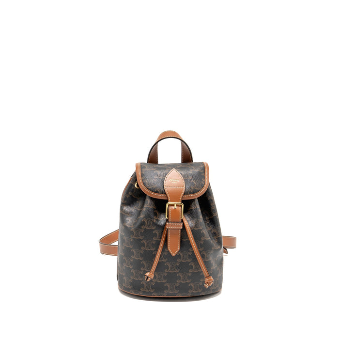 CELINE MINI BACKPACK FOLCO TRIOMPHE CANVAS/CALFSKIN TAN GHW