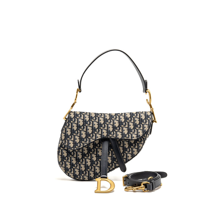 DIOR MEDIUM SADDLE BAG BLUE OBLIQUE CANVAS GHW
