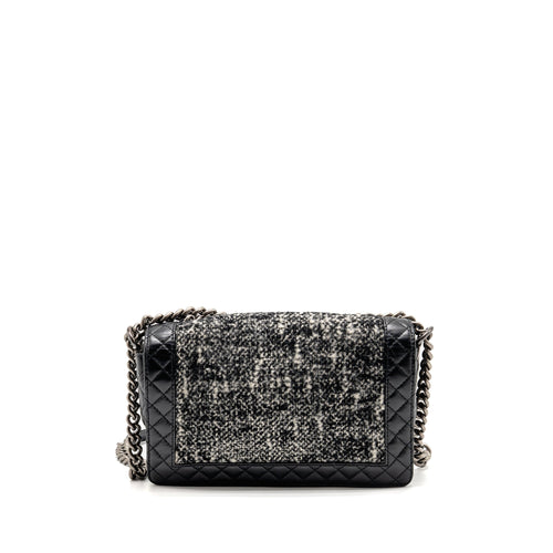 CHANEL MULTI CHAIN BOY BAG CALFSKIN/TWEED BLACK SHW