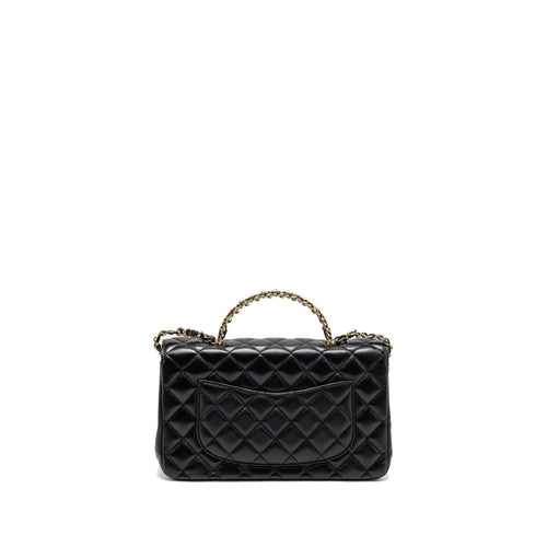 CHANEL 23A CRYSTAL TOP HANDLE FLAP BAG SHINY LAMBSKIN BLACK LGHW(MICROCHIP)