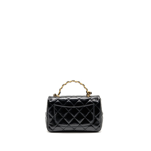 CHANEL TOP HANDLE FLAP BAG SHINY LAMBSKIN BLACK GHW (MICROCHIP)