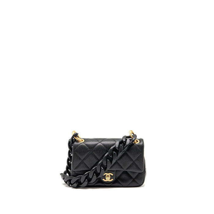 CHANEL GIANT BLACK CHAIN MINI FLAP BAG CAVIAR BLACK GHW (MICROCHIP)