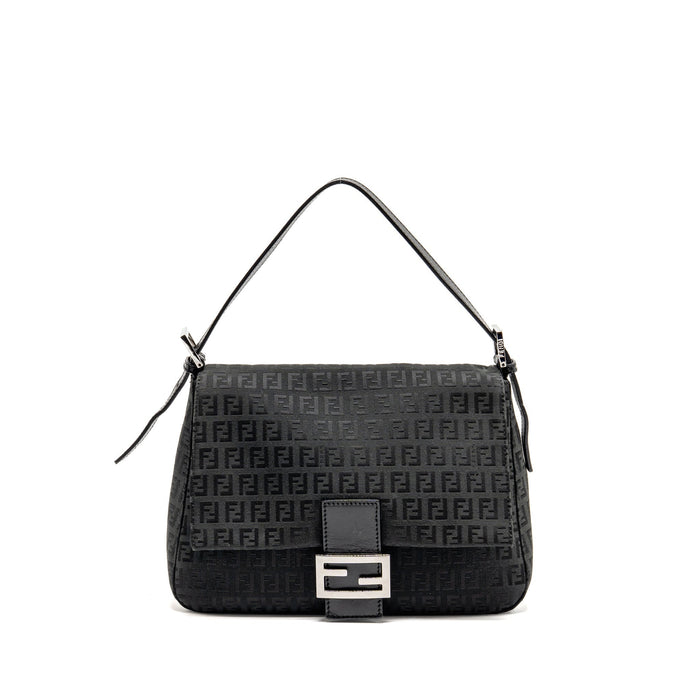 FENDI ZUCCA MAMMA BAGUETTE BAG FF LOGO CANVAS BLACK SHW