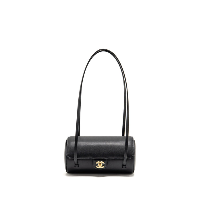 CHANEL 26P PREPPY BOWLING SHOULDER BAG CAVIAR BLACK GHW (MICROCHIP)