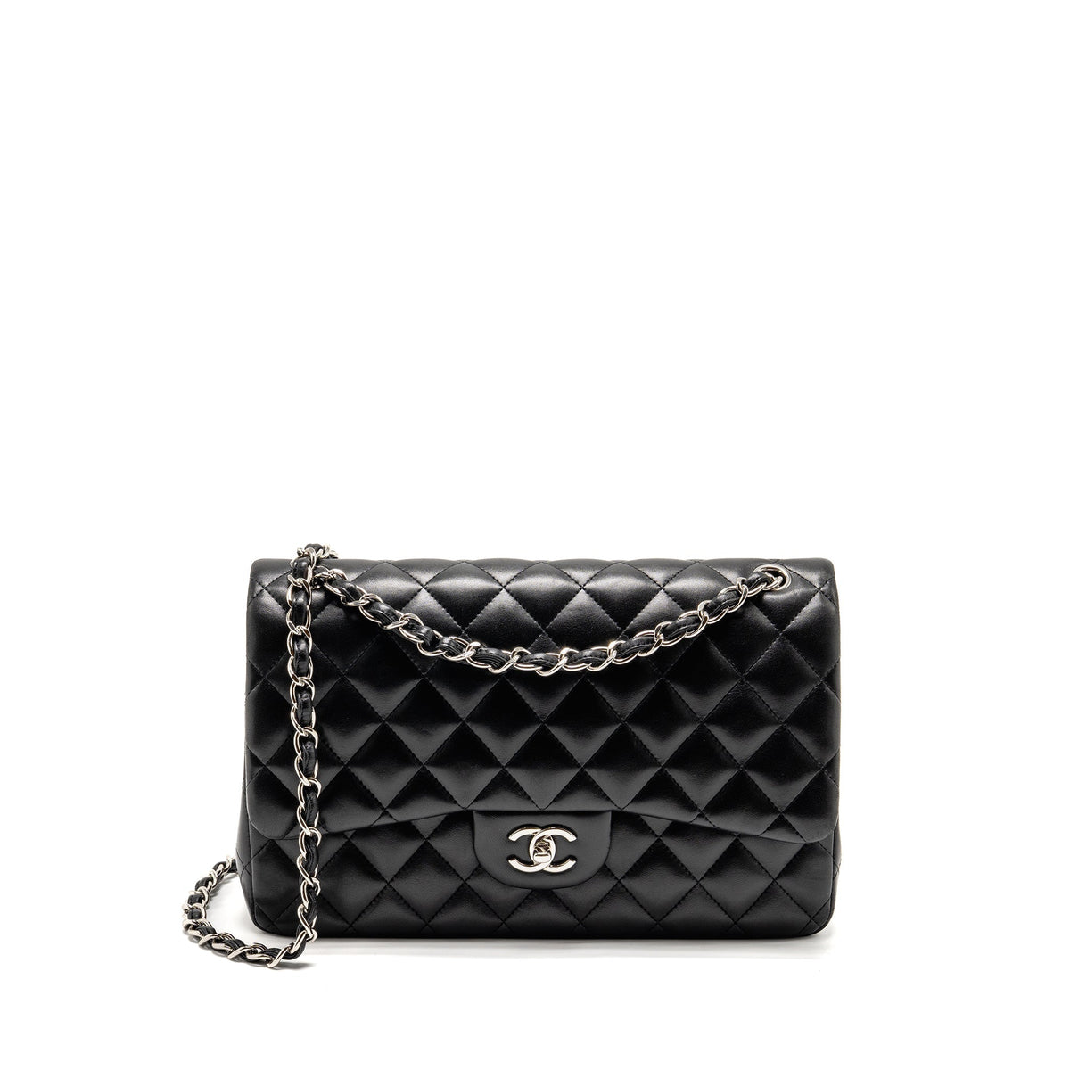 CHANEL JUMBO CLASSIC DOUBLE FLAP BAG LAMBSKIN BLACK SHW