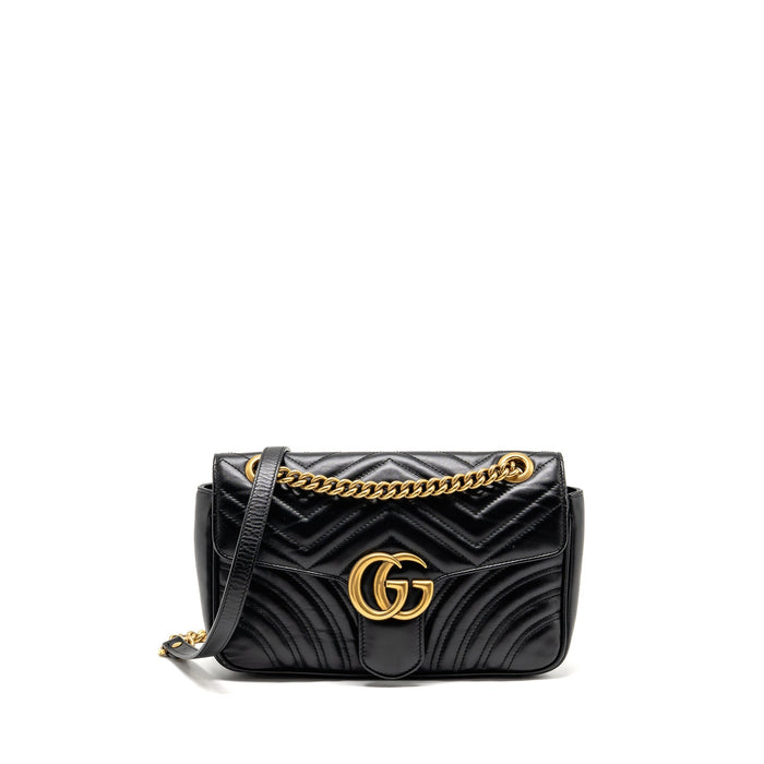 GUCCI MEDIUM GG MARMONT SHOULDER BAG CALFSKIN BLACK GHW
