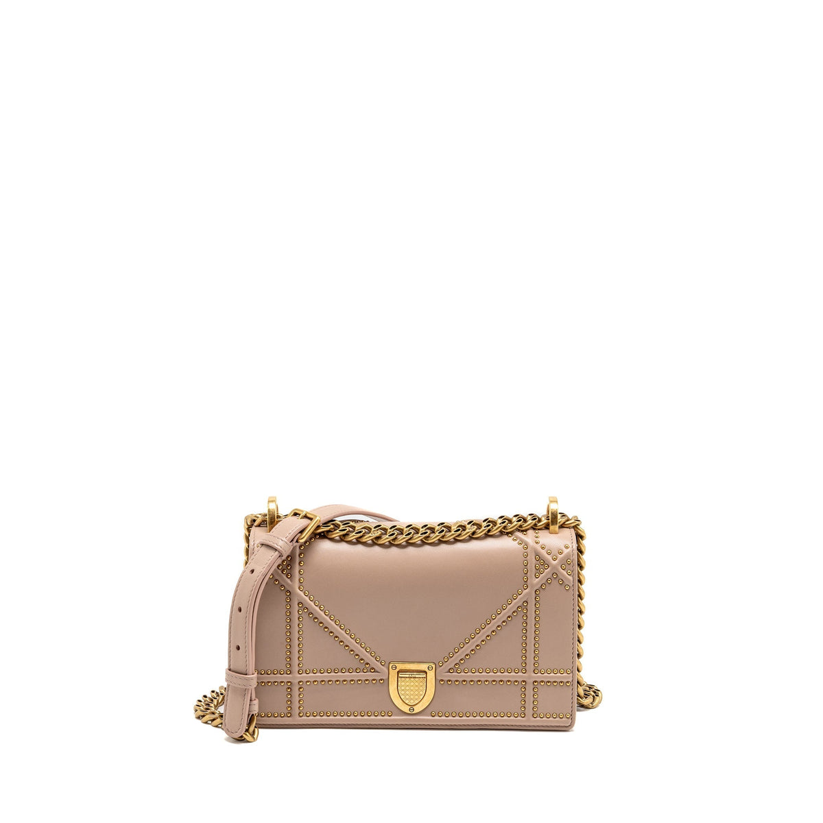 DIOR SMALL STUDDED DIORAMA DARK PINK GHW