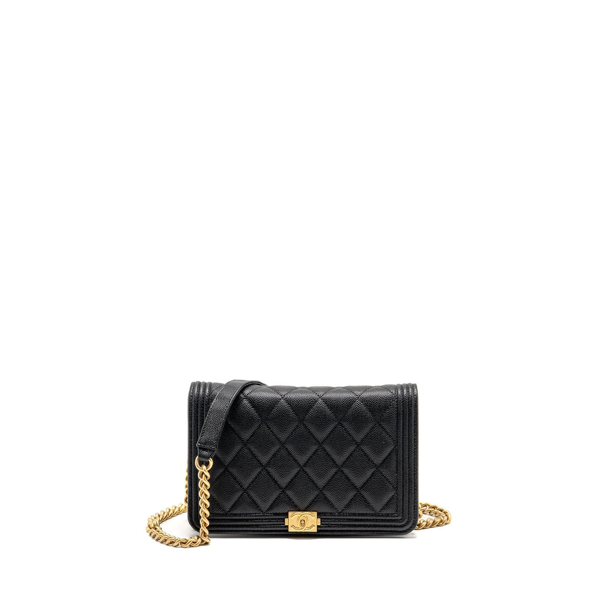 CHANEL BOY WALLET ON CHAIN CAVIAR BLACK GHW (MICROCHIP)