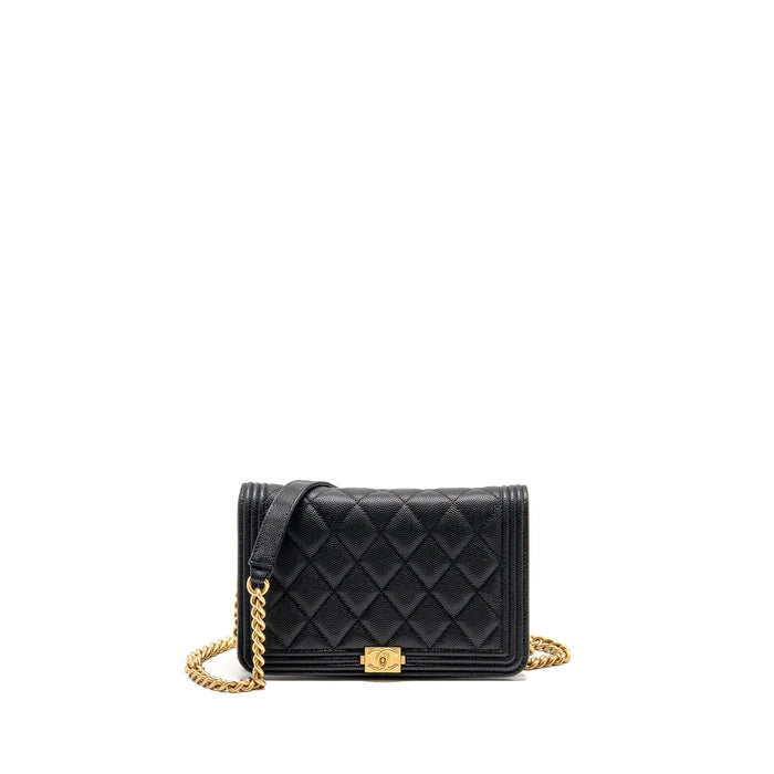 CHANEL BOY WALLET ON CHAIN CAVIAR BLACK GHW (MICROCHIP)