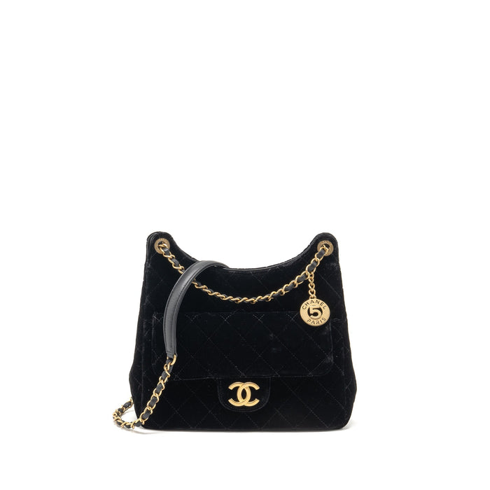 CHANEL 23B HOBO BAG VELVET BLACK GHW (MICROCHIP)