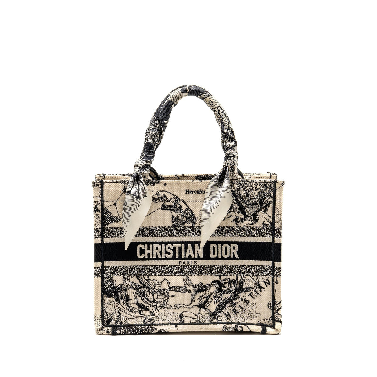 DIOR SMALL DIOR BOOK TOTE DIOR ZODIAC EMBROIDERY CANVAS LATTE/BLACK