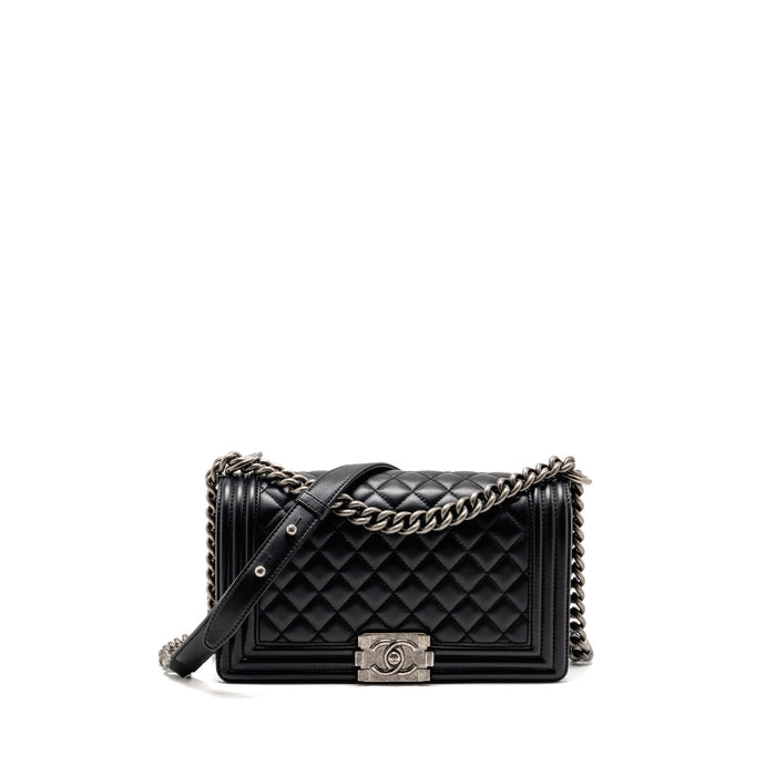 CHANEL MEDIUM BOY BAG LAMBSKIN BLACK RUTHENIUM HARDWARE