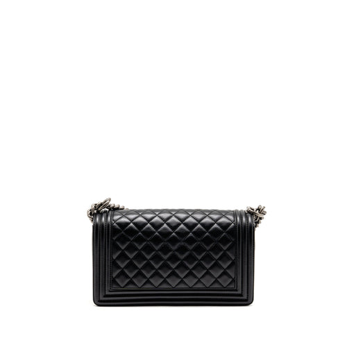 CHANEL MEDIUM BOY BAG LAMBSKIN BLACK RUTHENIUM HARDWARE