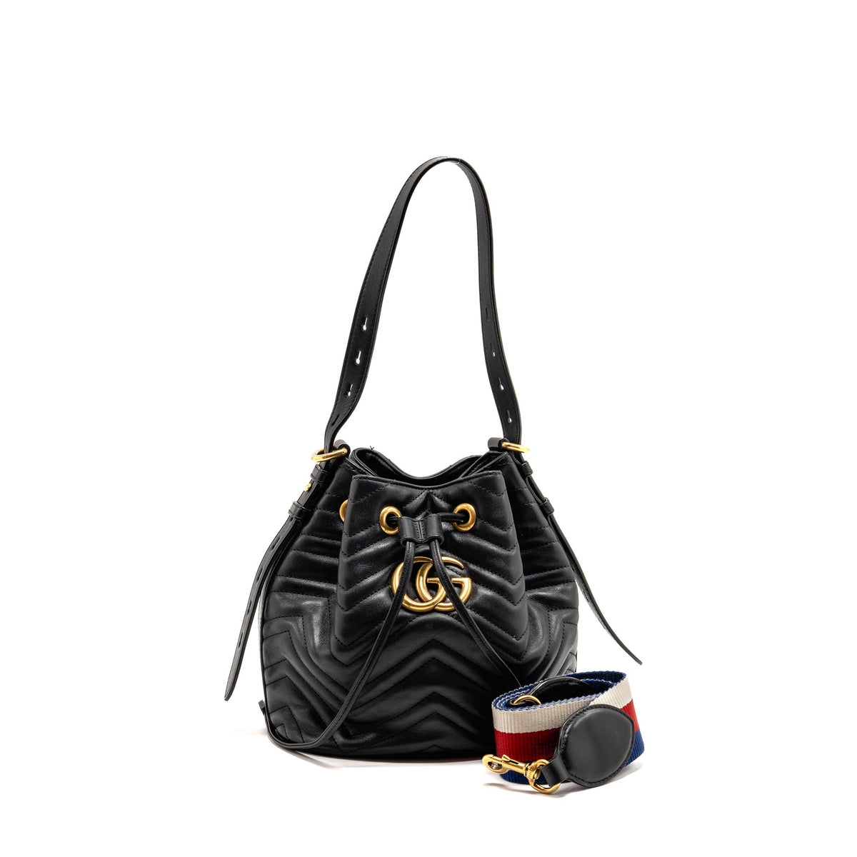 GUCCI GG MARMONT BUCKET BAG CALFSKIN BLACK GHW