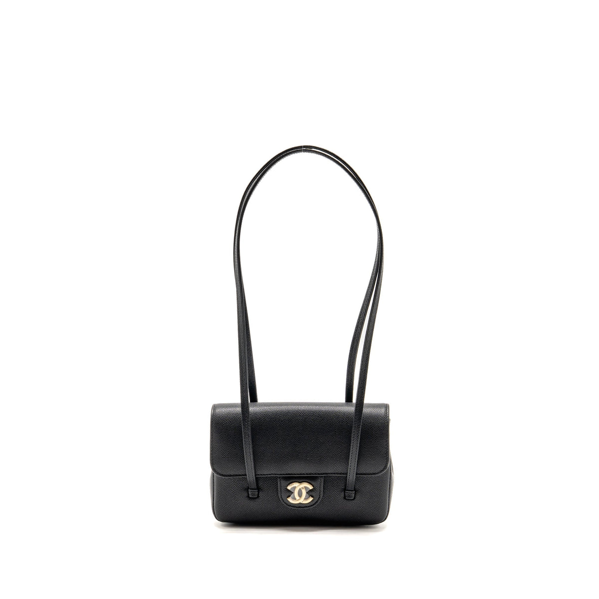 CHANEL 26P PREPPY COCO CLUTCH SHOULDER BAG CAVIAR BLACK GHW (MICROCHIP)
