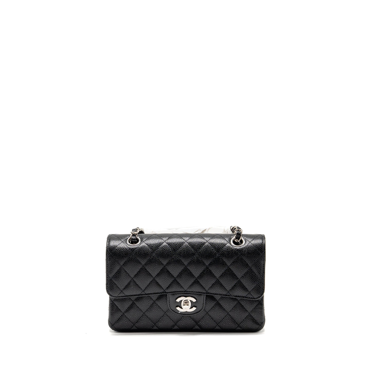 CHANEL SMALL CLASSIC DOUBLE FLAP BAG CAVIAR BLACK SHW