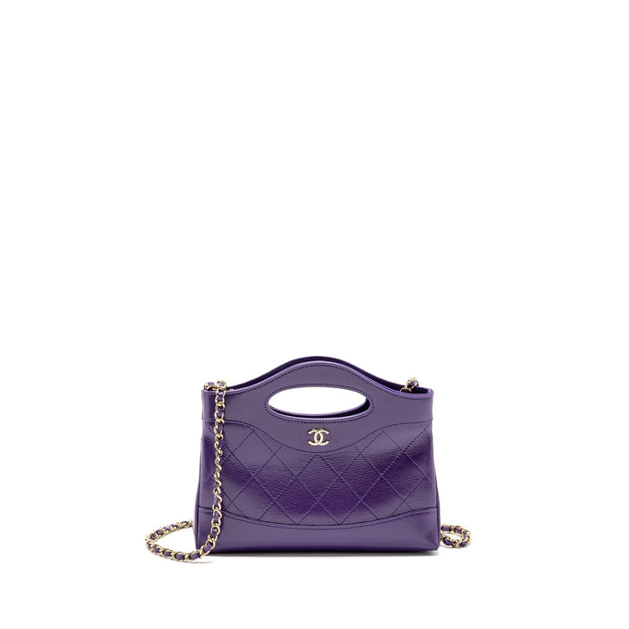 CHANEL MINI 31 CLUTCH WITH CHAIN SHINY CALFSKIN PURPLE LGHW (MICROCHIP)