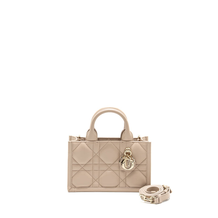 DIOR DIORAMOUR MINI DIOR BOOK TOTE MACROCANNAGE CALFSKIN POWDER BEIGE LGHW