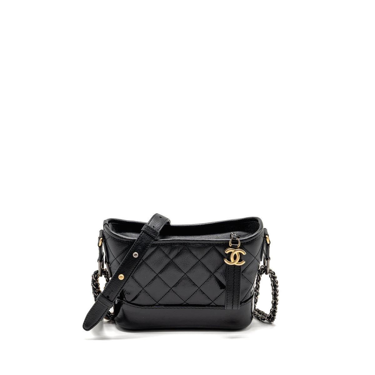 CHANEL SMALL GABRIELLE HOBO BAG GOATSKIN/PATENT BLACK MULTICOLOUR HARDWARE
