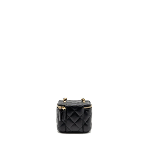 CHANEL PEARL CRUSH MINI VANITY WITH CHAIN LAMBSKIN BLACK GHW (MICROCHIP)