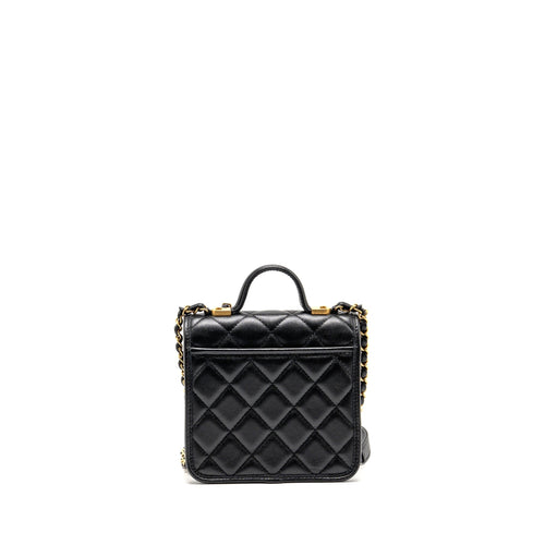 CHANEL 22K MINI FLAP BAG WITH TOP HANDLE CAVIAR BLACK GHW (MICROCHIP)