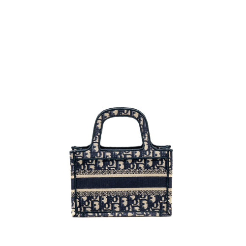 DIOR MINI BOOK TOTE BAG BLUE OBLIQUE EMBRIODERY