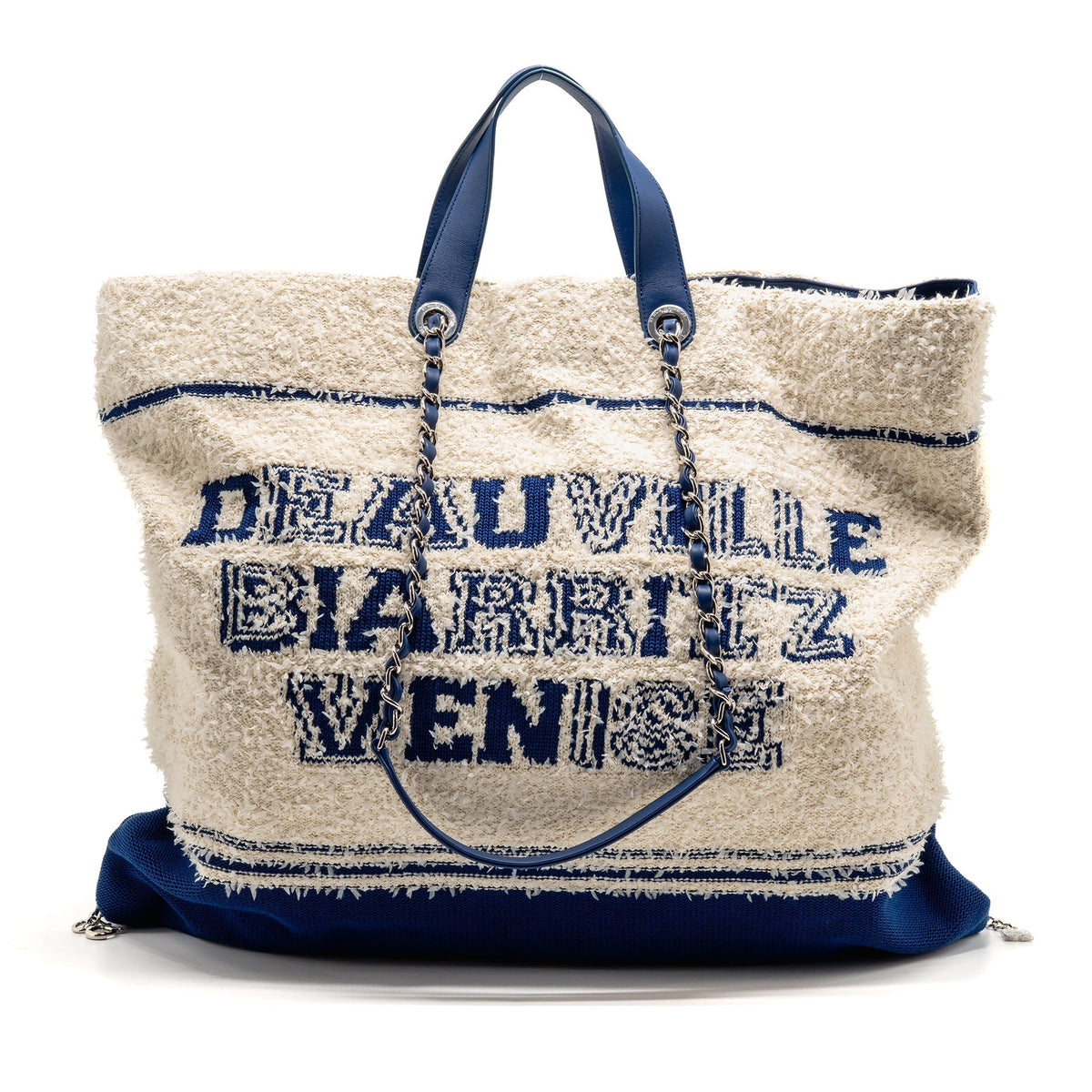 CHANEL 19P DEAUVILLE BIARRITZ VENICE TOTE TWEED WHITE / BLUE SHW
