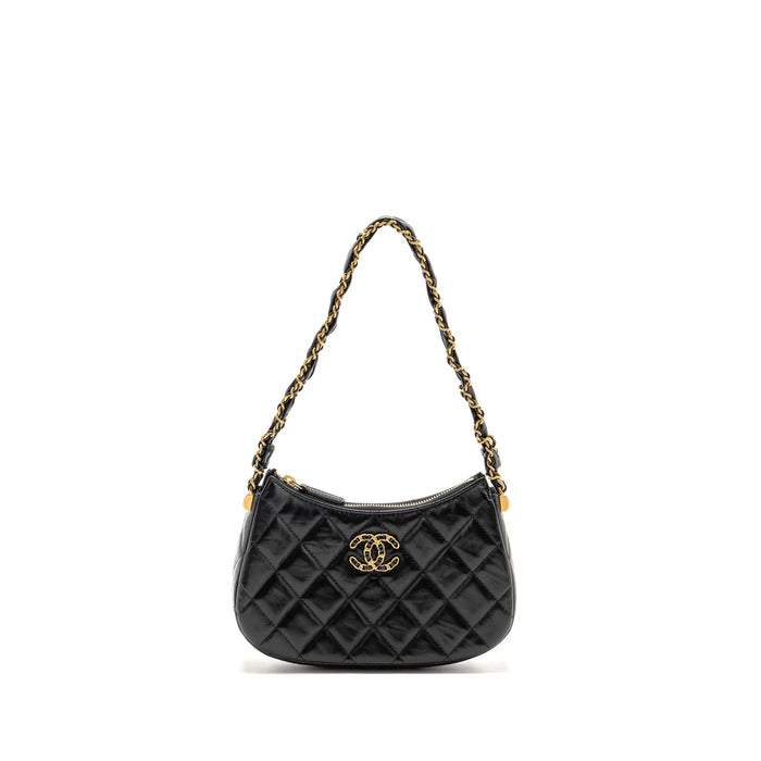 CHANEL 23K SMALL 19 HOBO SHOULDER BAG CALFSKIN BLACK GHW (MICROCHIP)