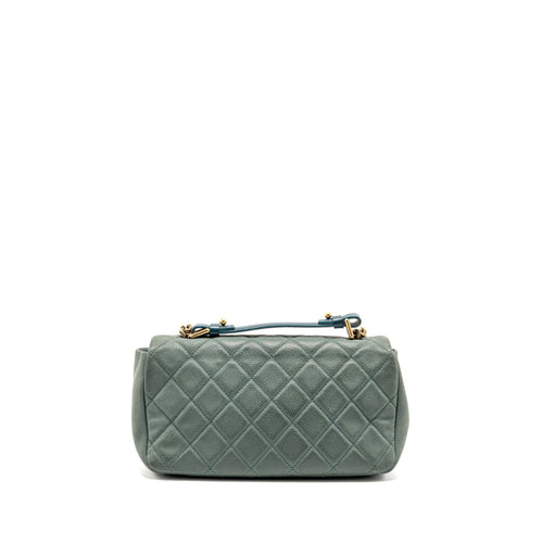 CHANEL TOP HANDLE FLAP SHOULDER BAG WITH CHAIN CAVIAR DARK GREEN GHW