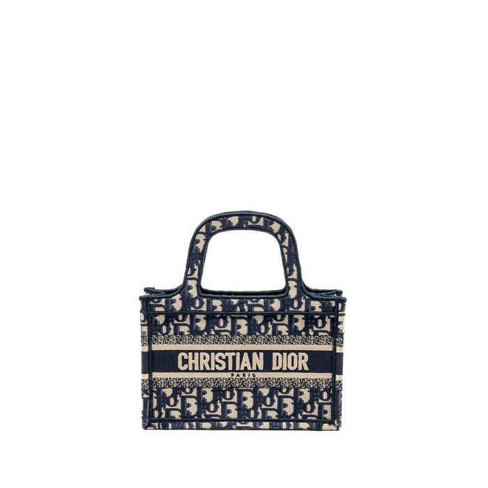 DIOR MINI BOOK TOTE BAG BLUE OBLIQUE EMBRIODERY