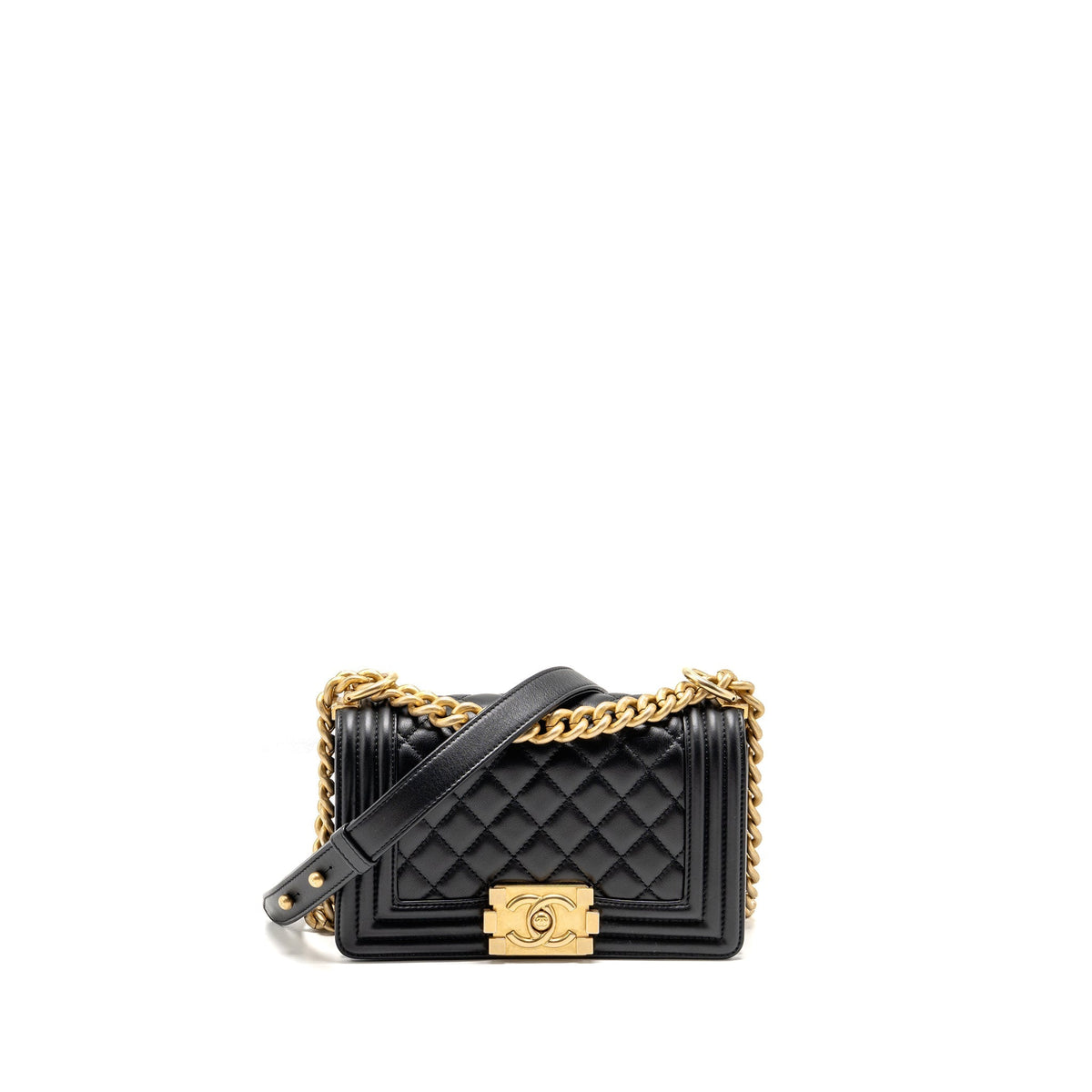 CHANEL SMALL BOY BAG CALFSKIN BLACK GHW (MICROCHIP)