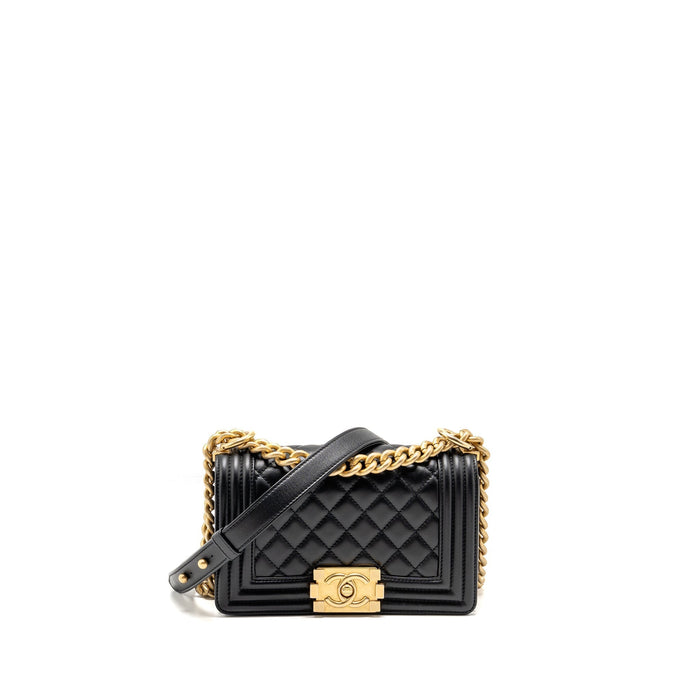CHANEL SMALL BOY BAG CALFSKIN BLACK GHW (MICROCHIP)