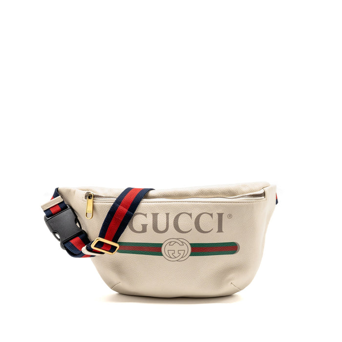 GUCCI LOGO PRINT BELT BAG CALFSKIN WHITE GHW