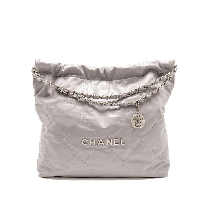 CHANEL MEDIUM 22 BAG SHINY CALFSKIN GREY SHW (MICROCHIP)